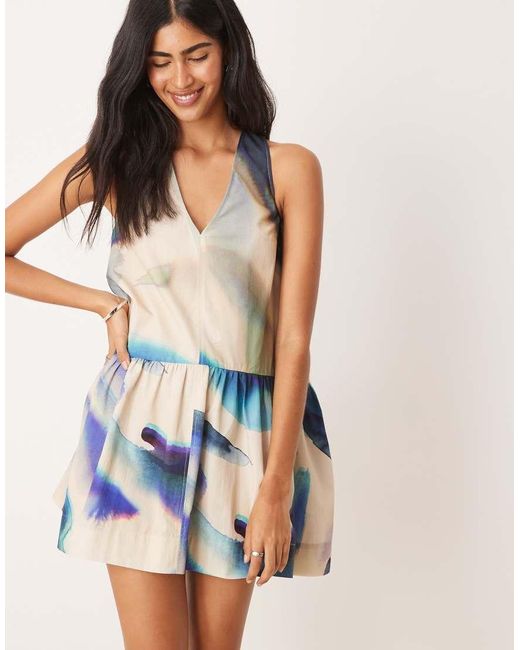 ASOS Mini Jurk Van Voile Met Halternek En Verlaagde Taille in het Blue