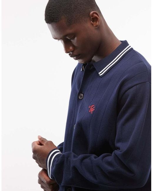 Alma de Ace Blue Pluto Button Up Collar Cardigan Co-Ord for men