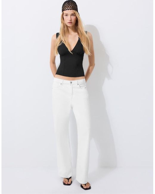 Stradivarius White Fitted Wide-strap Top
