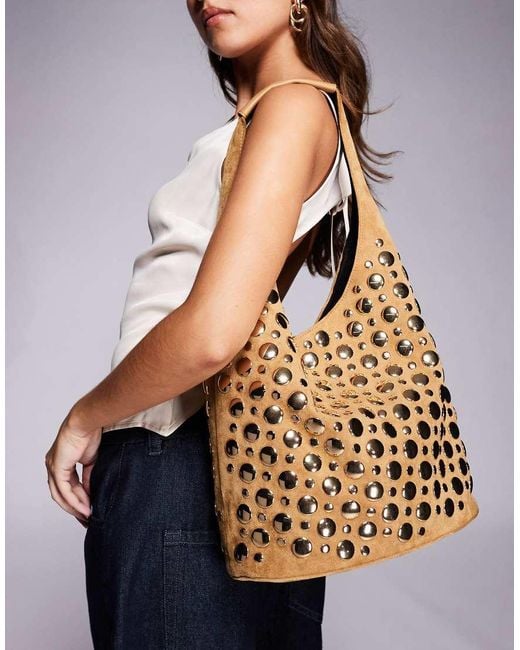 River Island Brown Suedette Studded Bucket Bag