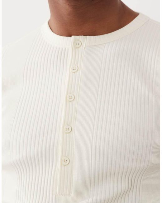 ASOS Natural Muscle Fit T-shirt With Henley Neck And Deep Cuff for men