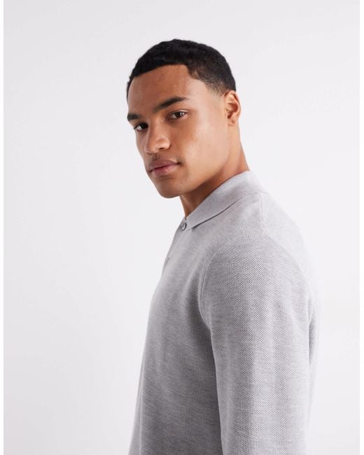 Polo à manches longues en maille Mango pour homme en coloris Gray