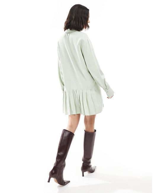 Miss Selfridge Green – langärmliges hemdblusenkleid mit tiefer taille und faltenrock