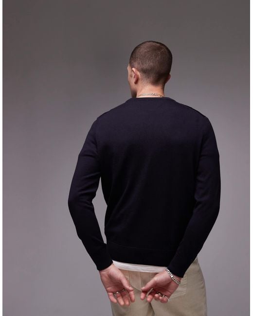 ARKET Black Merino Wool Jumper With Crew Neck for men
