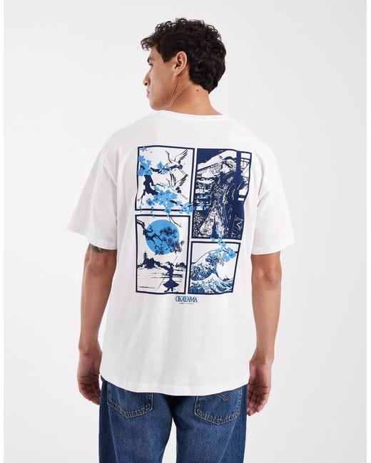 Jack & Jones Blue Oversized T-Shirt With Japanese Garden Backprint for men
