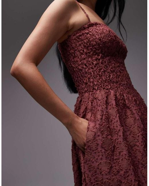 & Other Stories Brown 3d Floral Midi Dress With V Drop Waist And Removable Straps