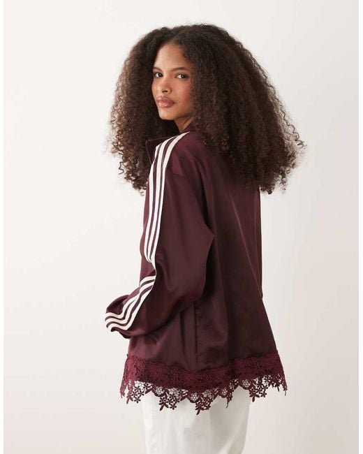 Adidas Originals Purple Satin Firebird Track Top With Lace Hem