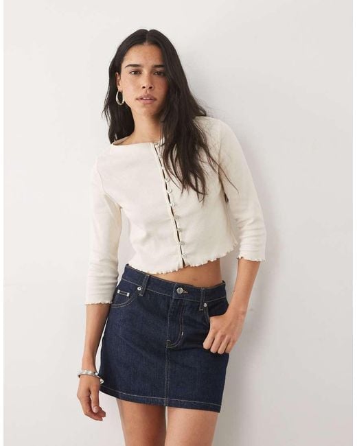 Miss Selfridge White Slash Neck Button Through Top With 3/4 Sleeve