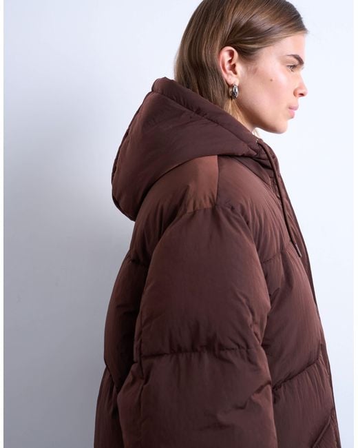 TOPSHOP Red Longline Techy Puffer Jacket