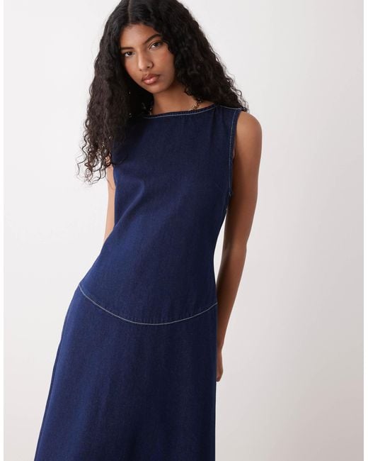 drop waist pinafore dress Reclaimed Vintage Drop Waist Pinafore Denim Maxi Dress in Blue