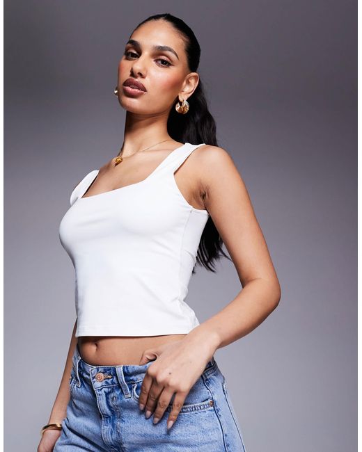 ASOS Gray Polyamide Slinky Square Neck Top