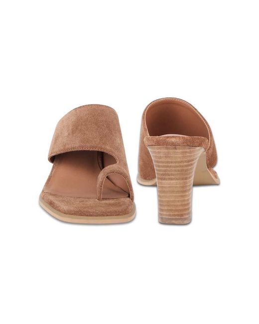OFF THE HOOK Brown Karla Suede Leather Toe Loop Block Heel Mule Sandals