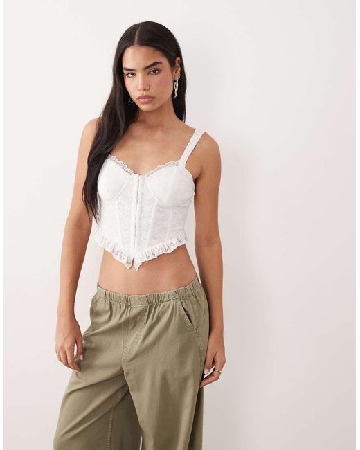 ASOS Natural Lace Corset Top With Ruffle Hem