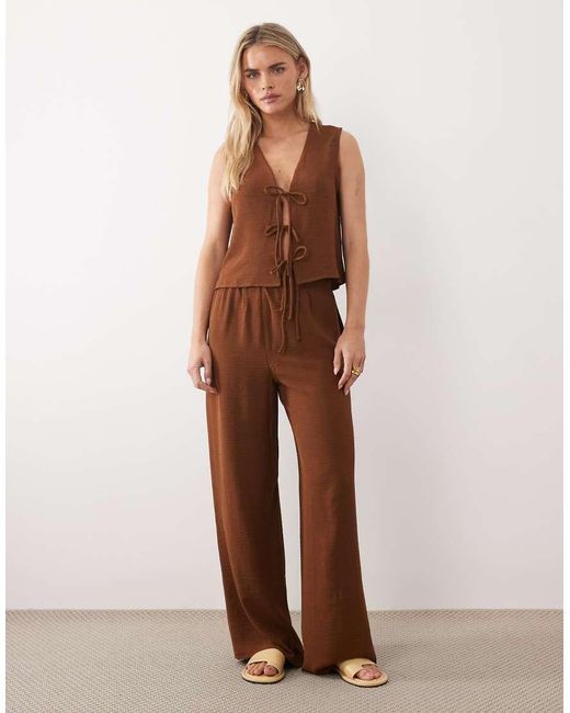 Vila Brown Tie Front Textured Vest Co-Ord