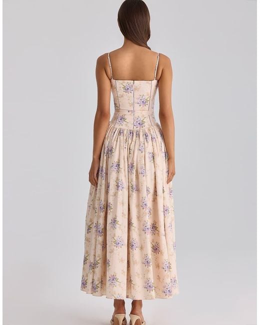 House Of Cb White Ysabella Ivory Sweet Peony Floral Print Cotton Midi Sundress