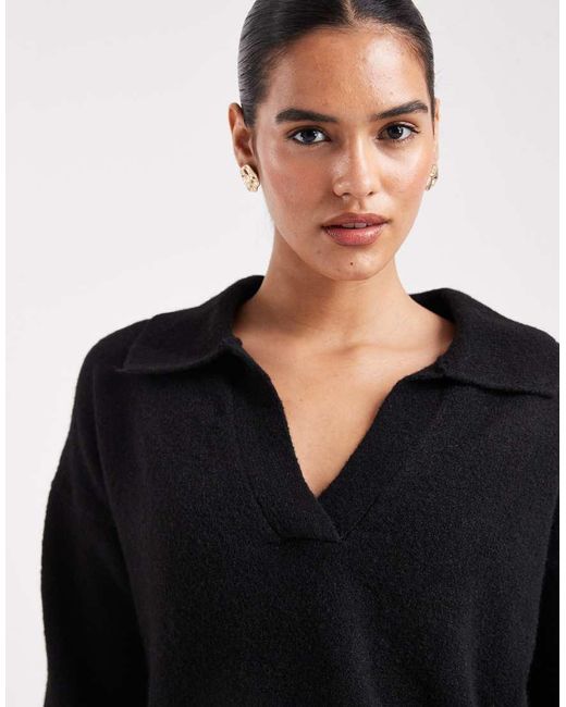 Monki Black Long Sleeve Collar Polo Knitted Jumper