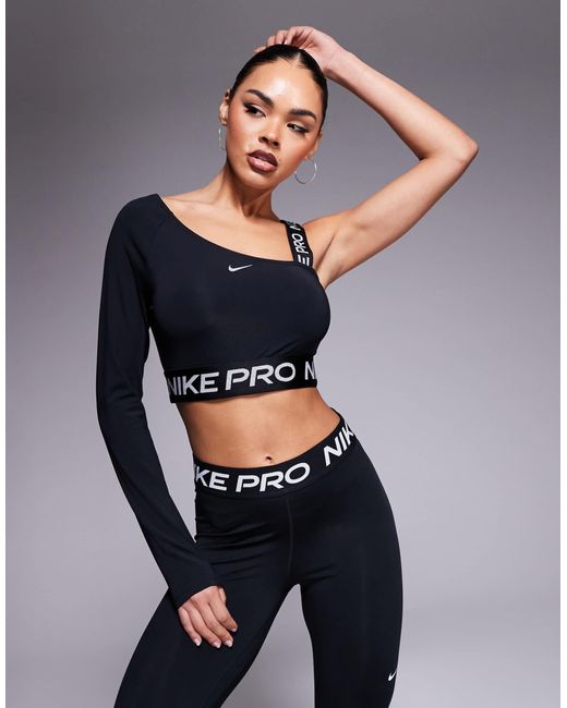 Nike Black Nike – pro training – langärmliges, asymmetrisches oberteil
