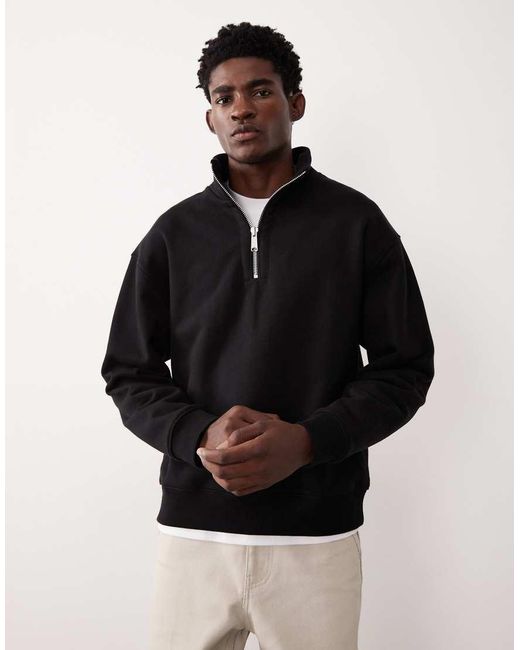 ASOS COLLECTIVE Black Ac-t-2573 Signature Fit Super Heavyweight Quarter Zip Funnel Sweatshirt for men