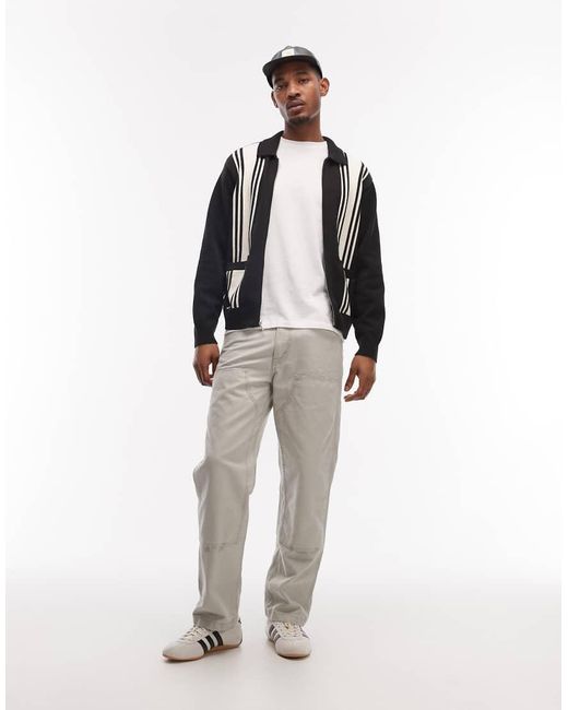 Obey Blue Matt Stripe Zip Up Knitted Jumper for men