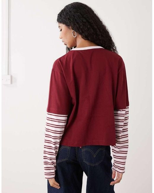 Collusion Red Double Layer Long Sleeve Tshirt