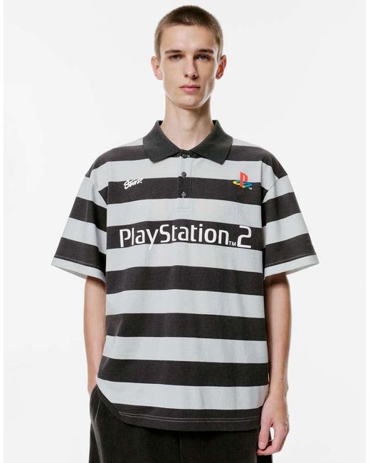 Pull&Bear Gray Playstation X Stwd Striped Polo Shirt for men