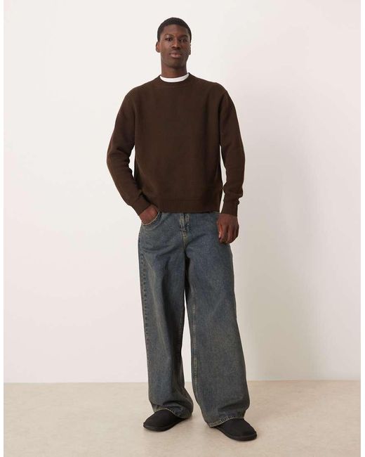 SELECTED Brown 100% Cotton Boxy Knitted Jumper for men