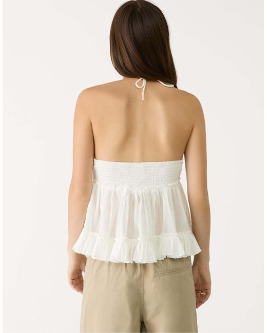 Top brodé dos nu coupe ample Stradivarius en coloris White