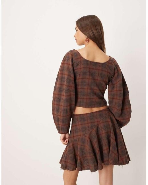 Top Marrón A Cuadros De Top Con Cuello Ancho Y Mangas Cocoon De (Parte De Un Conjunto) ASOS de color Brown