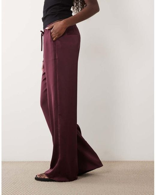 Pretty Lavish Red Satin Drawstring Wide Leg Trousers