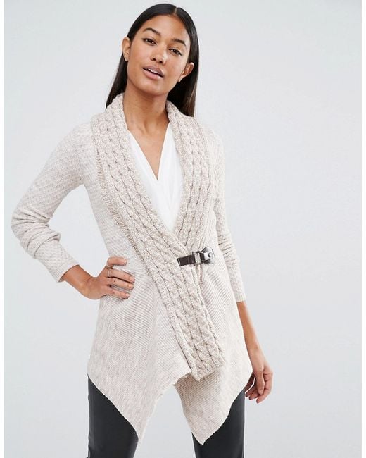 Lipsy Natural Cable Knit Cardigan With Buckle Detail - Beige