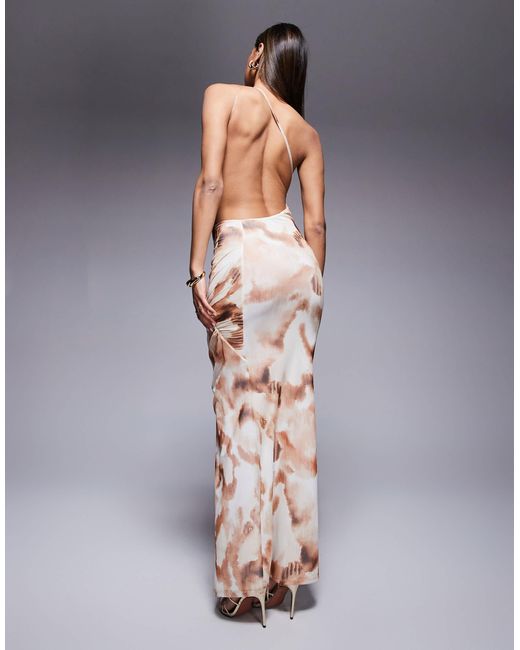 Robe longue asymétrique avec imprimé et détails froncés ASOS en coloris Multicolor