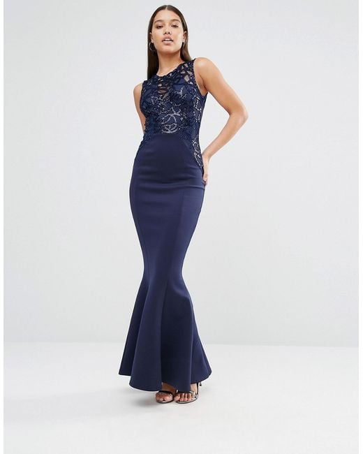 Lipsy Blue Michelle Keegan Loves Sequin Top Maxi Dress
