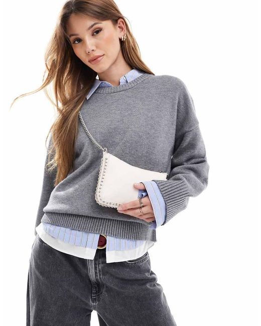 Stradivarius Mini Crossbody Tas Met Kraalversiering in het Gray