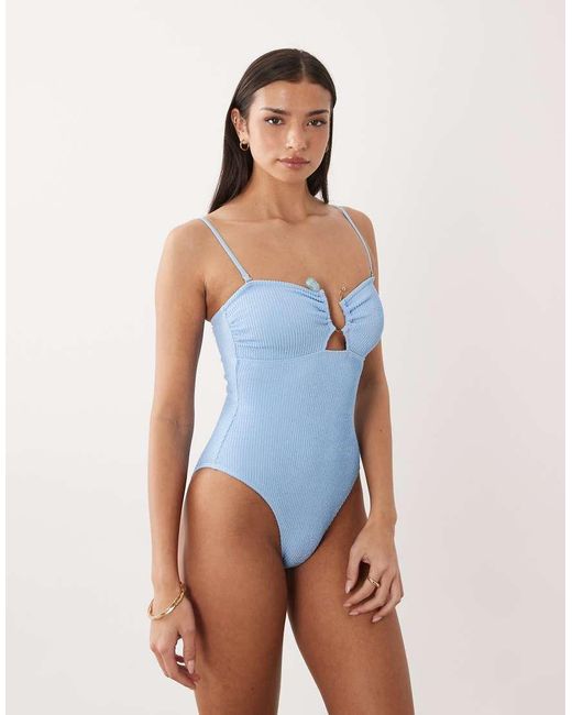 South Beach Blue Bandeau Swimsuit With Cutout Detail