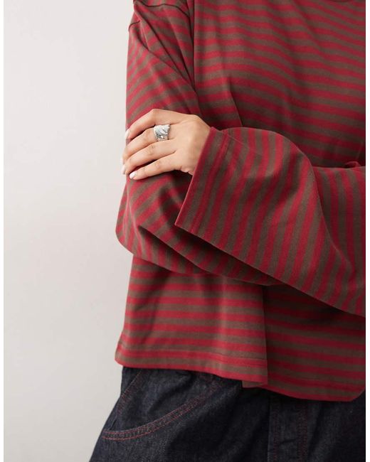 Lioness Red Bloom Cotton Blend Long Sleeve Crew Neck Boxy T-shirt