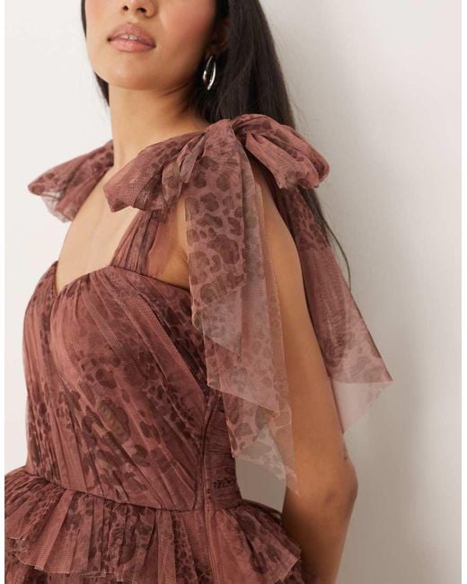 LACE & BEADS Multicolor Tulle Bow Shoulder Midi Dress
