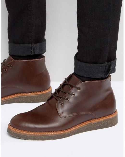 Asos Boots With Cork Sole In Burgundy Leather in Red for Men | Lyst