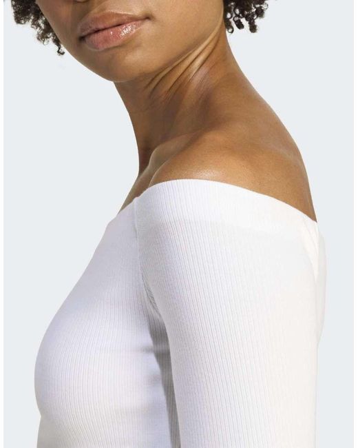Adidas Originals White Essentials Rib Off Shoulder Longsleeve T-Shirt