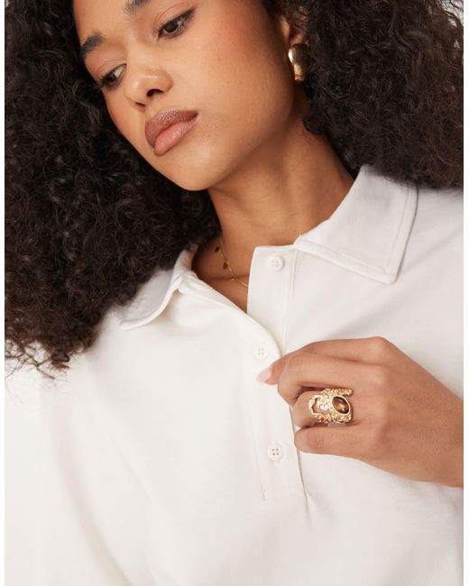 ASOS White Boxy Oversized Polo Top With Shoulder Pads