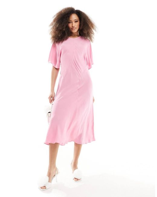 & Other Stories Pink Midi Dress With Seamed Panel Detail