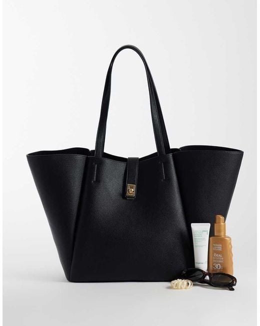 ASOS Black Winged Tote Bag With Lock Detail