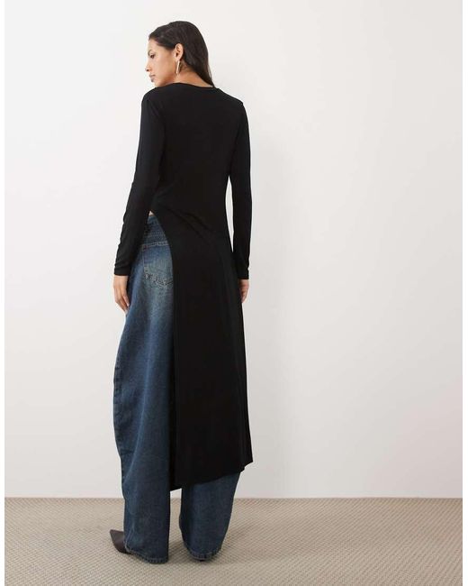 ASOS Black Draped Side Knotted Long Sleeve Top