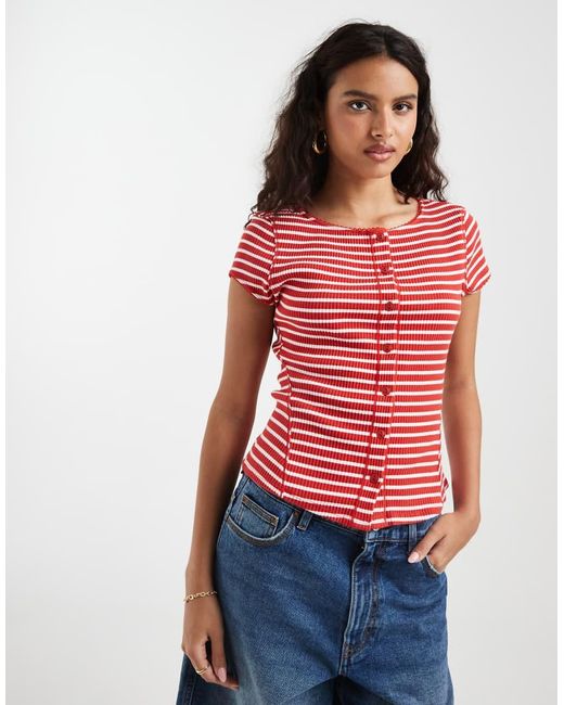 Free People Red Most Wanted Ribbed Button Down Top