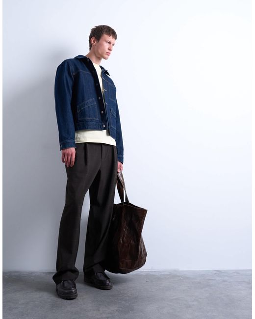 Topman Blue Wide Leg Check Smart Trousers for men