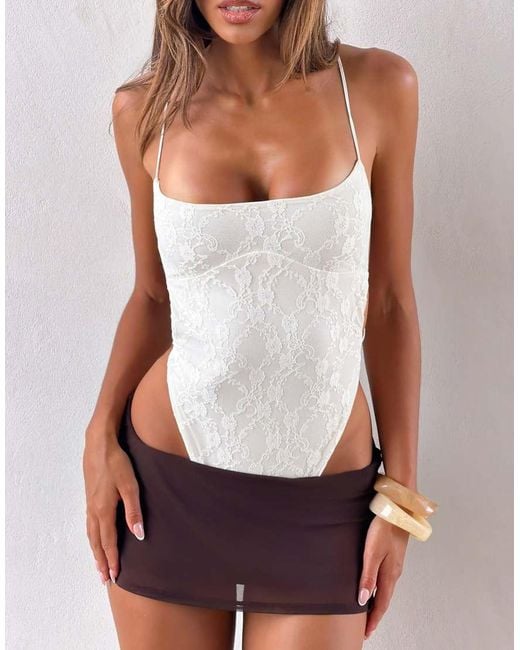 Tiger Mist White Minerva 2.0 Square Neck Cami Strappy Thong Detail Body
