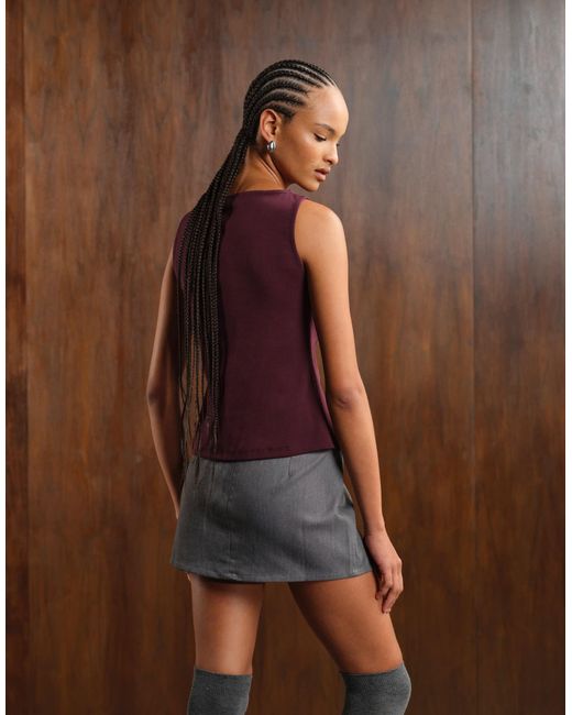 ASOS Brown Wide Neck Ribbed Button Through Tank Top