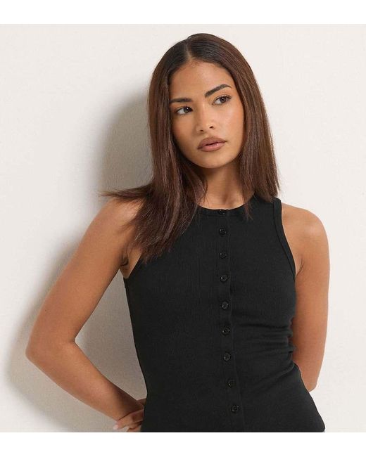 PixieGirl Black Petite 2 Pack Ribbed Button Vest Top