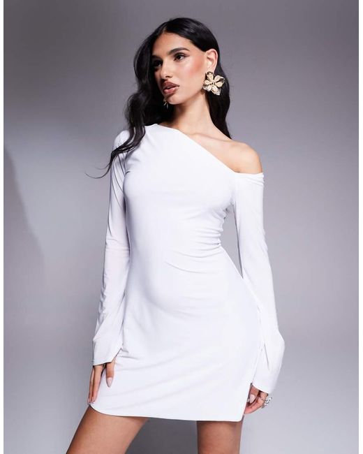 Fashionkilla Purple Double Sculpted Slinky Asymmetric Shoulder Mini Dress
