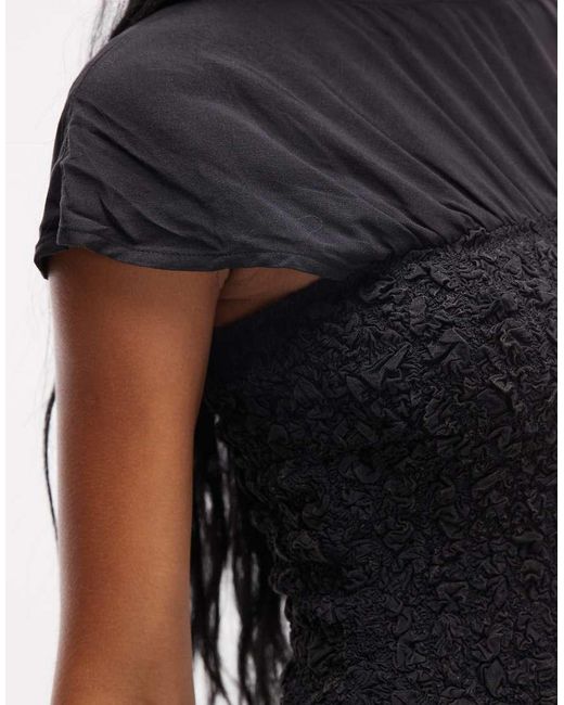 ASOS White Crew Neck Midi Dress With Popcorn Shirred Bodice