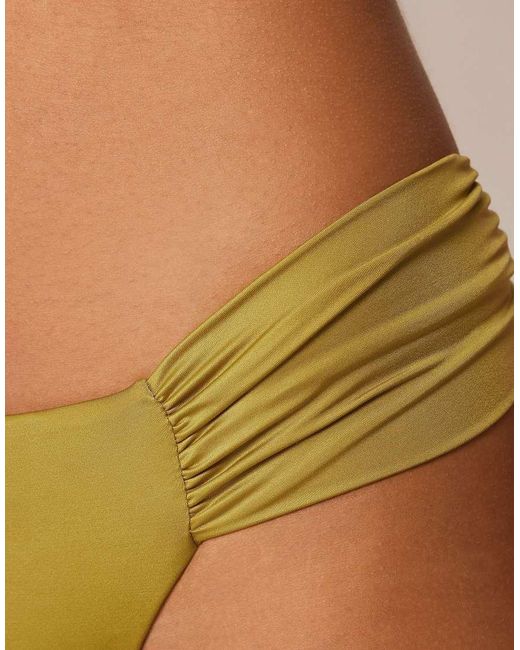 Calzedonia Green Shiny Satin Ruched Bikini Bottoms